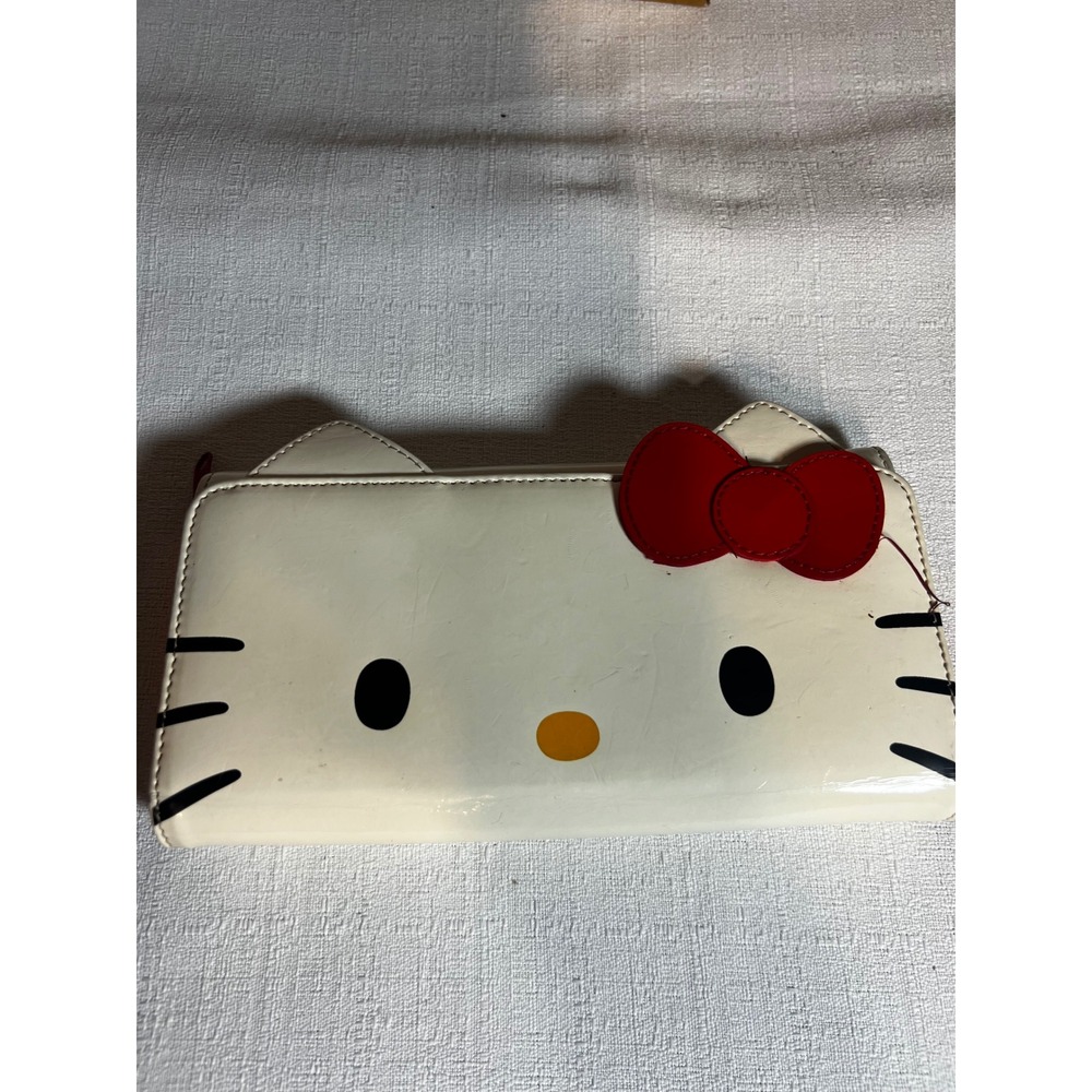 Sanrio Hello Kitty Long Wallet Cream Patent Red Bow 3D Ears Accordion Snap